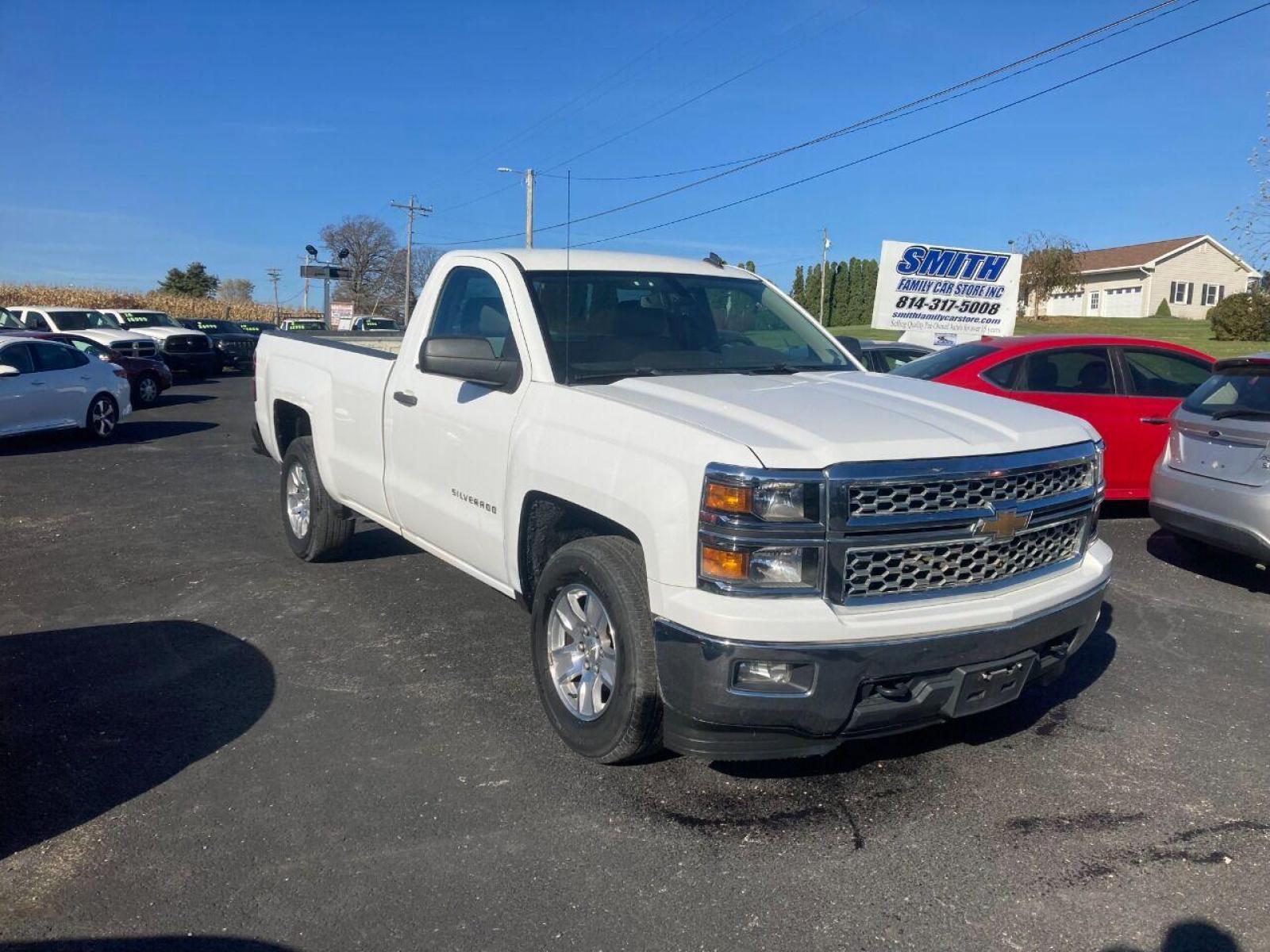 2014 White Chevrolet Silverado 1500 (1GCNCREC8EZ) with an 5.3L V8 5.3L V8 engine, located at 4845 Woodbury Pike, Roaring Springs, PA, (814) 317-5008, (814) 317-5008, 40.250935, -78.366959 - 2014 Chevy Silverado 1500 LT, automatic, 160k, 4x2, power windows/locks, cruise/tilt wheel, rear back up camera, Bluetooth, Navigation, factory trailer brake, steering controls, 5.3L V8. Truck has a brand new transmission, which comes with five year warranty. Southern truck! Rust free! If inter - Photo #0