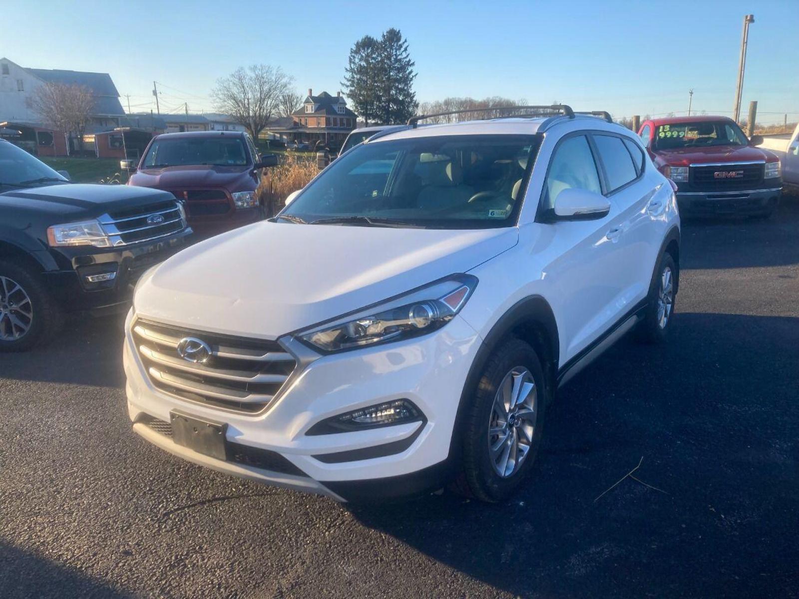 2017 White Hyundai Tucson (KM8J3CA21HU) with an 1.6L I4 Turbocharger 1.6L I4 engine, located at 4845 Woodbury Pike, Roaring Springs, PA, (814) 317-5008, (814) 317-5008, 40.250935, -78.366959 - 2017 Hyundai Tucson, Eco, AWD, 1.6L, automatic, power windows/locks, cruise/tilt, air, new tires, new inspection. Southern vehicle! Excellent condition! Super clean must see condition! Will come with a warranty with the option to upgrade. If interested, please call 814-317-5008. - Photo #0