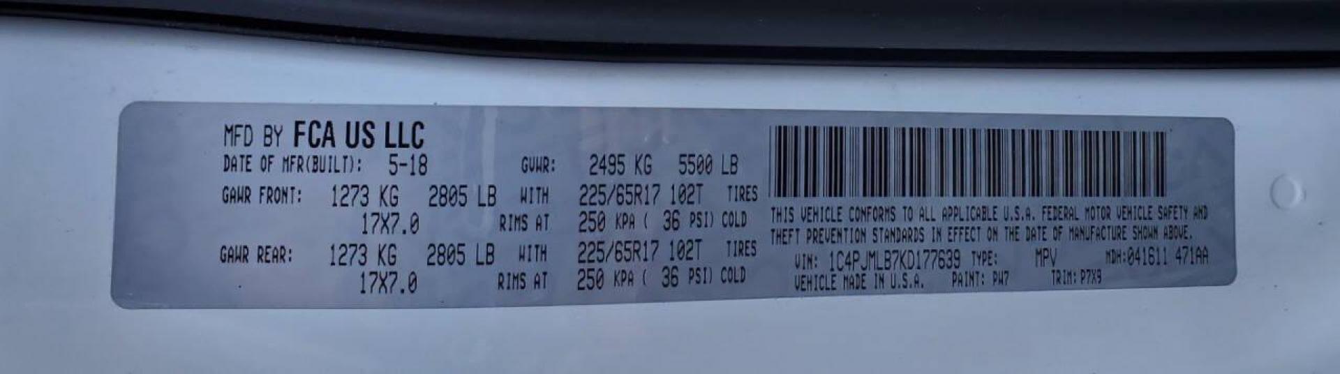2019 White Jeep Cherokee (1C4PJMLB7KD) with an 2.4L I4 2.4L I4 engine, located at 4845 Woodbury Pike, Roaring Springs, PA, (814) 317-5008, (814) 317-5008, 40.250935, -78.366959 - Photo#7