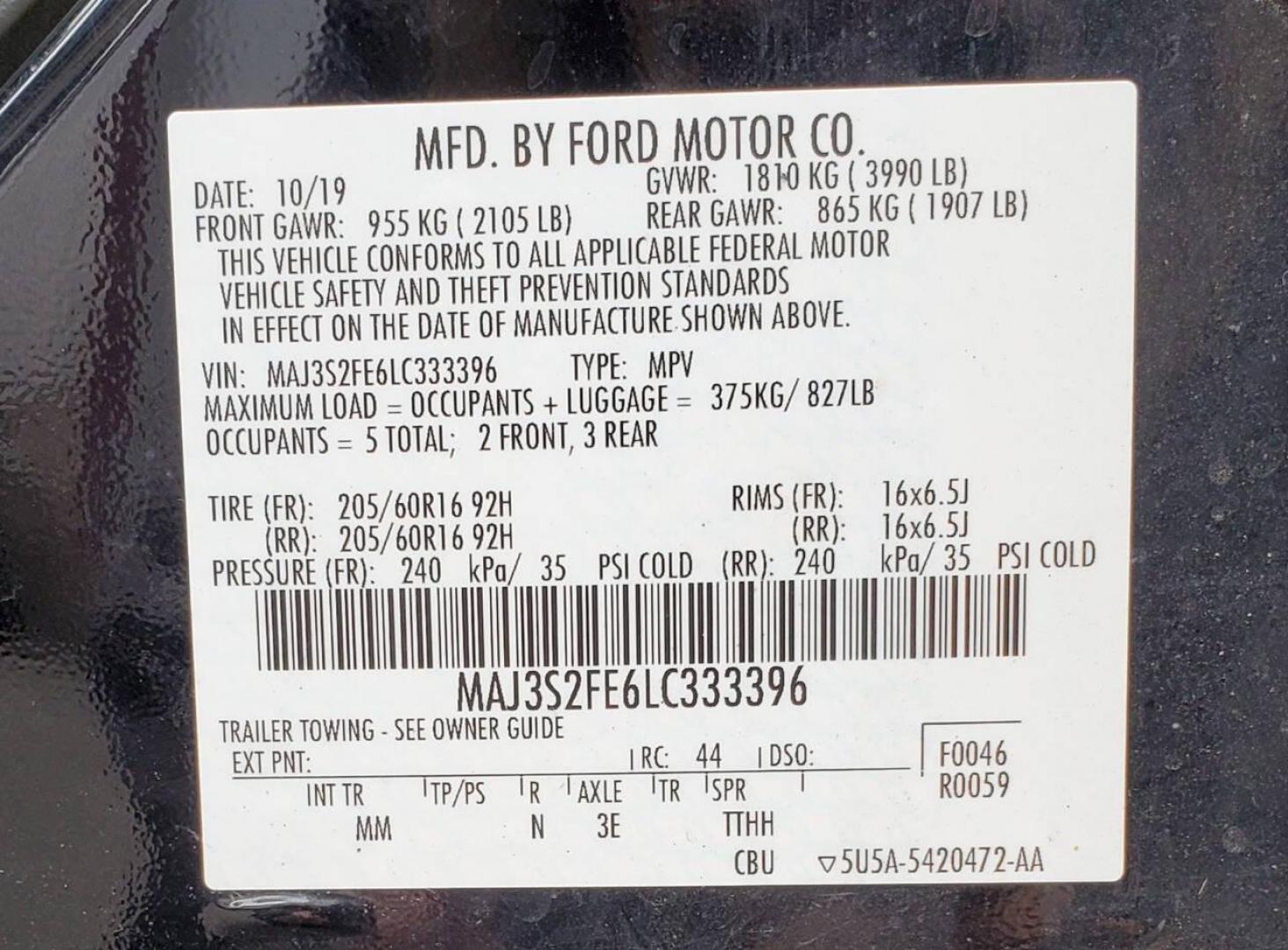 2020 Black Ford EcoSport (MAJ3S2FE6LC) with an 1.0L I3 Turbocharger 1.0L I3 engine, located at 4845 Woodbury Pike, Roaring Springs, PA, (814) 317-5008, (814) 317-5008, 40.250935, -78.366959 - Photo#8