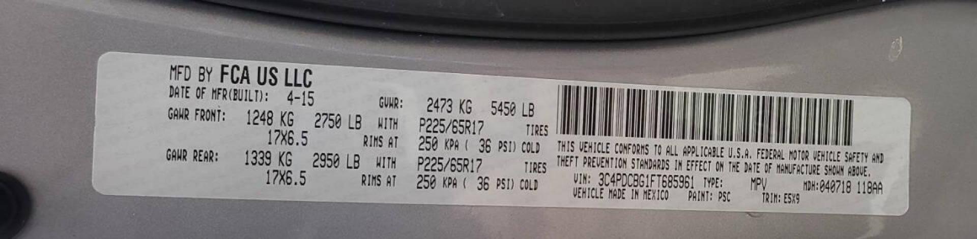 2015 Silver Dodge Journey (3C4PDCBG1FT) with an 3.6L V6 3.6L V6 engine, located at 4845 Woodbury Pike, Roaring Springs, PA, (814) 317-5008, (814) 317-5008, 40.250935, -78.366959 - 2015 Dodge Journey SXT FWD 3.6L V6 Automatic 155k miles 3rd Row Seating, CD Player, SiriusXM, Power Windows, Locks and Mirrors, A/C. Very clean vehicle! Selling cheaply because it has an R-Title due to previous deer damage to the passenger fender. This vehicle will come with a 3 mo./3,000-mile warra - Photo#7