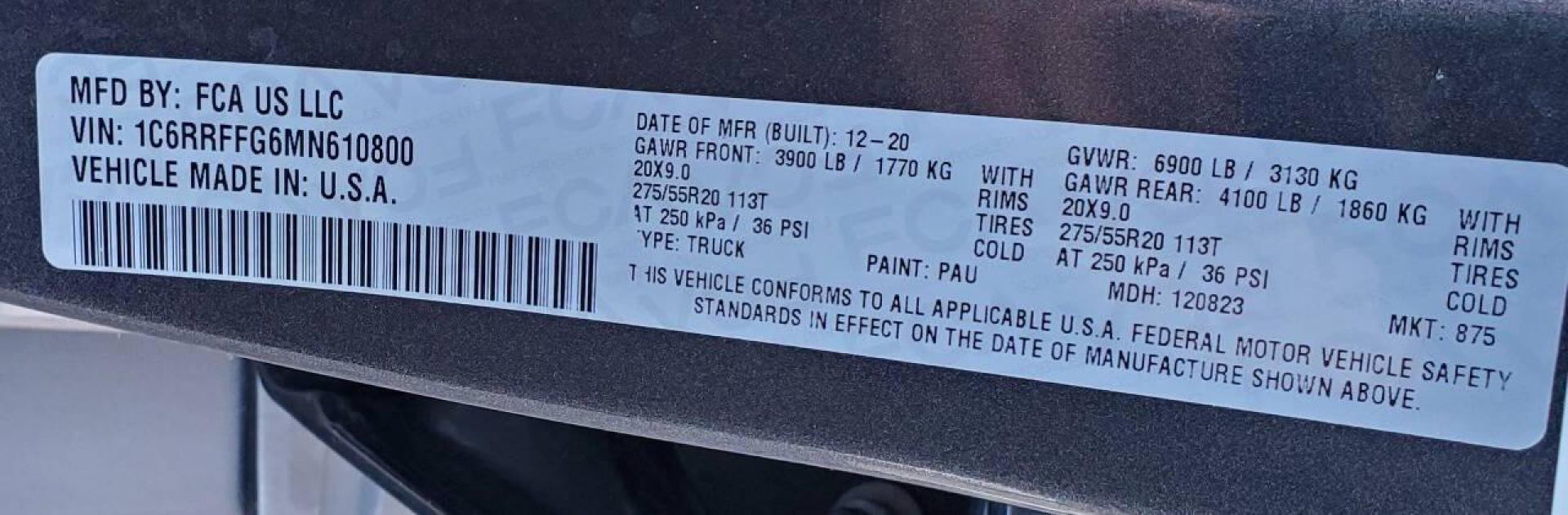 2021 Gray RAM 1500 (1C6RRFFG6MN) with an Pentastar eTorque 3.6L Mild Hybrid V6 305hp 269ft. lbs. 3.6L V6 engine, located at 4845 Woodbury Pike, Roaring Springs, PA, (814) 317-5008, (814) 317-5008, 40.250935, -78.366959 - Photo#6