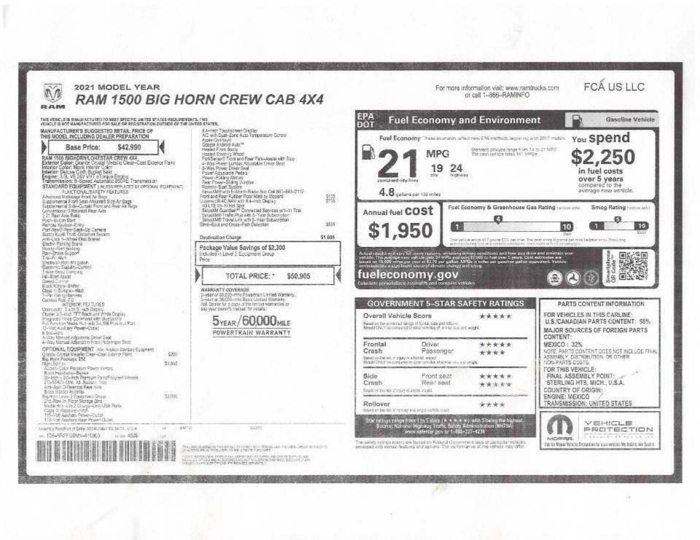 2021 Gray RAM 1500 (1C6RRFFG6MN) with an Pentastar eTorque 3.6L Mild Hybrid V6 305hp 269ft. lbs. 3.6L V6 engine, located at 4845 Woodbury Pike, Roaring Springs, PA, (814) 317-5008, (814) 317-5008, 40.250935, -78.366959 - Photo#19