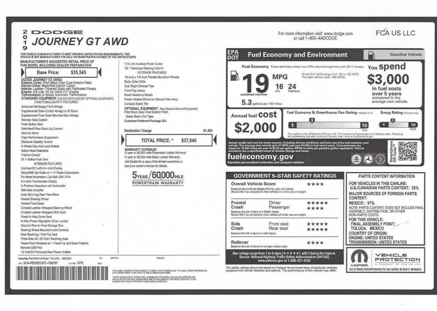 2019 Black Dodge Journey (3C4PDDEG3KT) with an Pentastar 3.6L V6 283hp 260ft. lbs. 3.6L V6 engine, located at 4845 Woodbury Pike, Roaring Springs, PA, (814) 317-5008, (814) 317-5008, 40.250935, -78.366959 - 2019 Dodge Journey GT AWD 3.6L V6 6-Speed Automatic 111k Miles Remote Start, 3rd Row Seating, Rear Back-up Camera, Cruise Control, Uconnect, Bluetooth, CD Player, Sirius XM. This vehicle will come with New Inspection and a 3 mo./3,000-mile warranty with the option to upgrade. If you have any questi - Photo#19