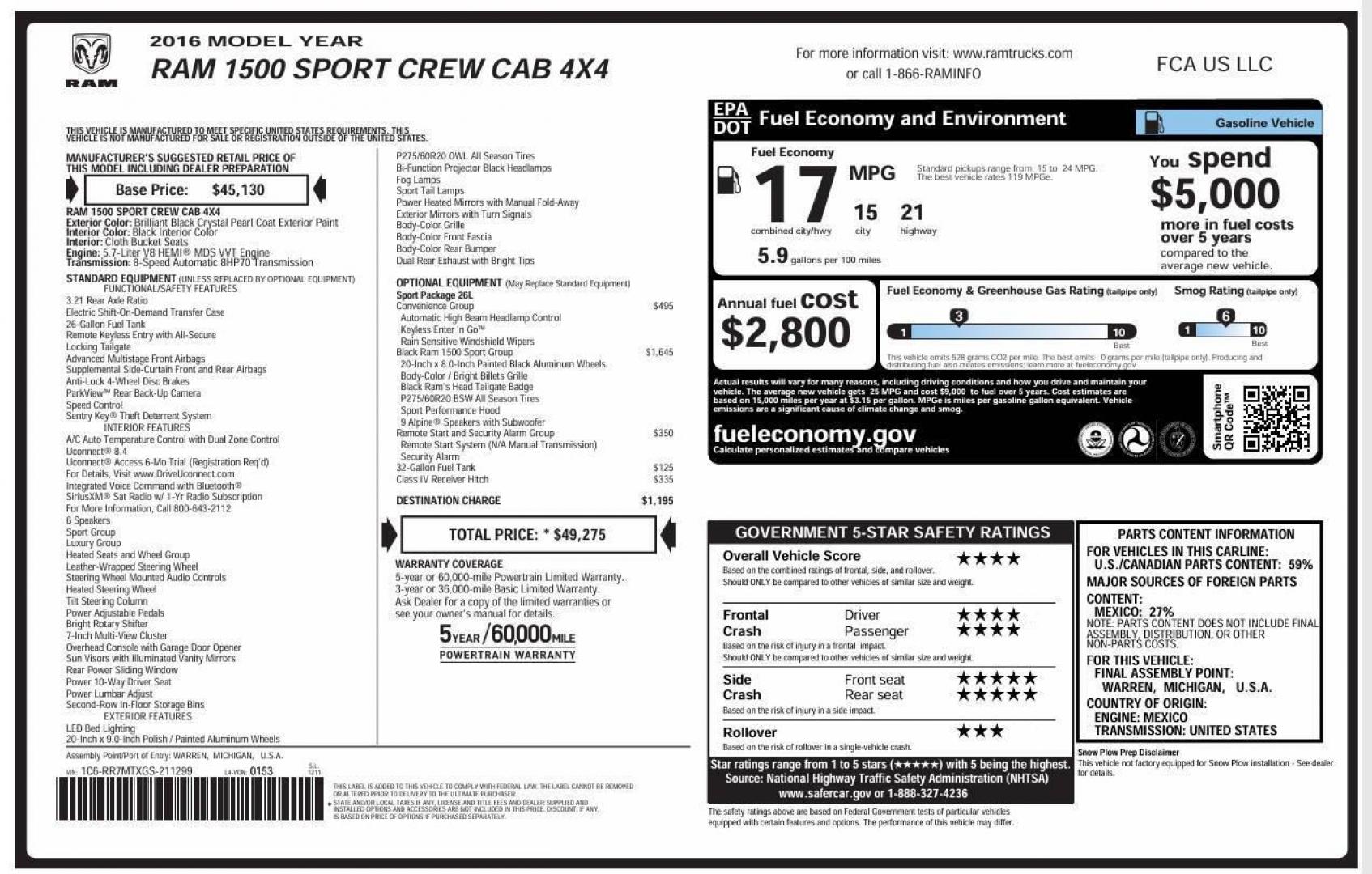 2016 Black RAM 1500 (1C6RR7MTXGS) with an HEMI 5.7L V8 395hp 410ft. lbs. 5.7L V8 engine, located at 4845 Woodbury Pike, Roaring Springs, PA, (814) 317-5008, (814) 317-5008, 40.250935, -78.366959 - Photo#19
